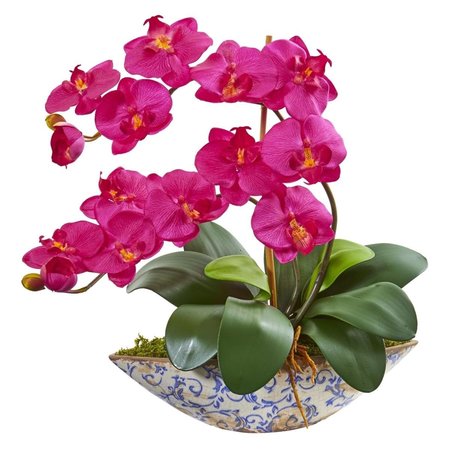 NEARLY NATURALS Phalaenopsis Orchid Artificial Arrangement in Vase - Beauty 1874-BU
